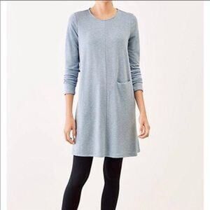J. Jill Light Blue Luxe Tencel Crewneck Long Sleeve Knit Dress with Pockets - S